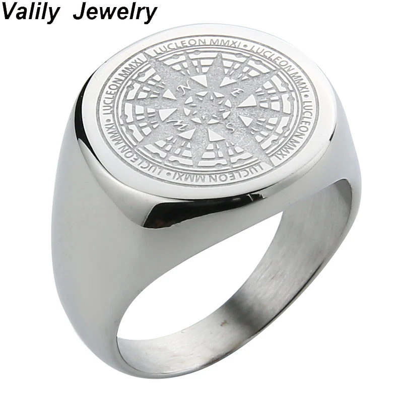 Valily, мужское кольцо, простое, серебристый компас, кольцо из нержавеющей стали, модное, круглое кольцо, кольца для мужчин и женщин, навигатор, кольца, ювелирное изделие, подарок