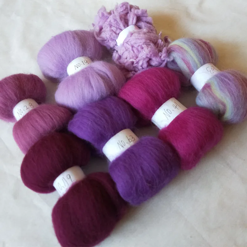 

WFPFBEC alpaca Curly Fiber for Wool Felt especially for Poodle/Bichon and Sheep purple color 70g 10g/color 7colors