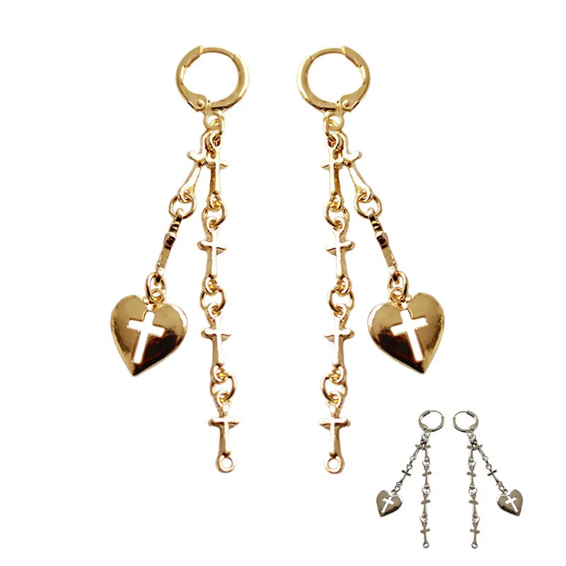

Sweet Korean Style Silver Ggold Color Simple Heart Cross Linked Dangle Drop Earrings Bbijoux Party Wedding