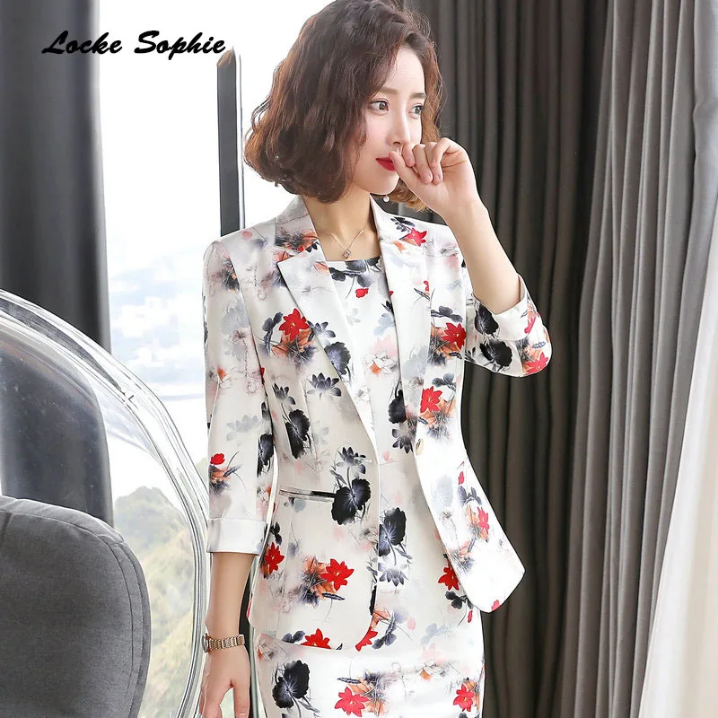1pcs Women's Plus size Blazers coats 2019 Summer cotton blend Prints Splicing Small Suits jackets ladies Skinny Blazers Suits