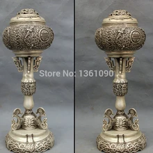 00847 1" тибетская Серебряная летучая мышь Статуя Дракона буддизм вверх курильница