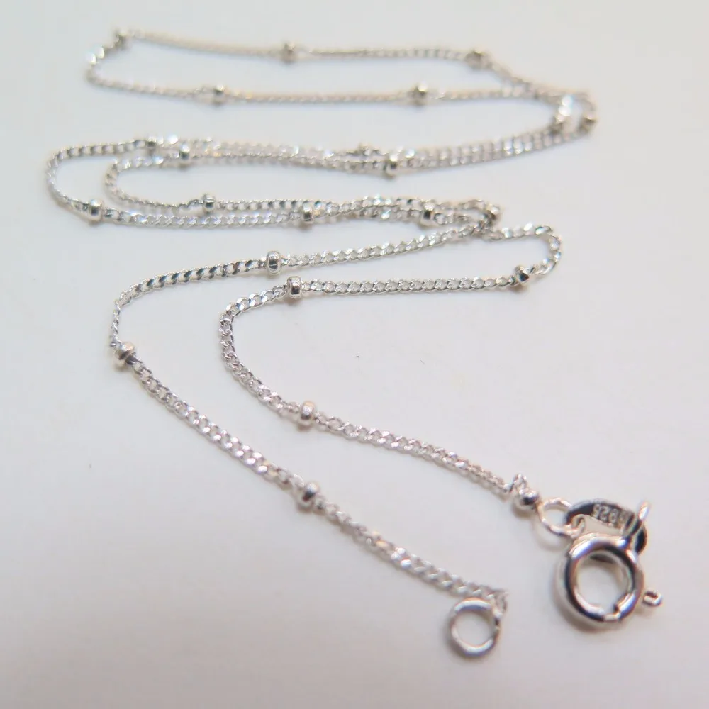 

18"L 925 Sterling Silver Necklace 1.7mm Bead with Curb Link Chain Necklace S925