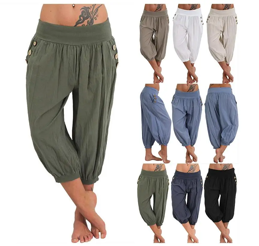 

Womens Palazzo Harem 3/4 Pants leggings Baggy Aladdin Boho Hippy Trousers 8 - 22