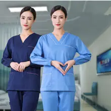 Хирургическое платье Новая мода v-образным вырезом мужчины и женщины доктора медсестры униформа салонов красоты стоматологический комбинезон для персонала клиник костюмы