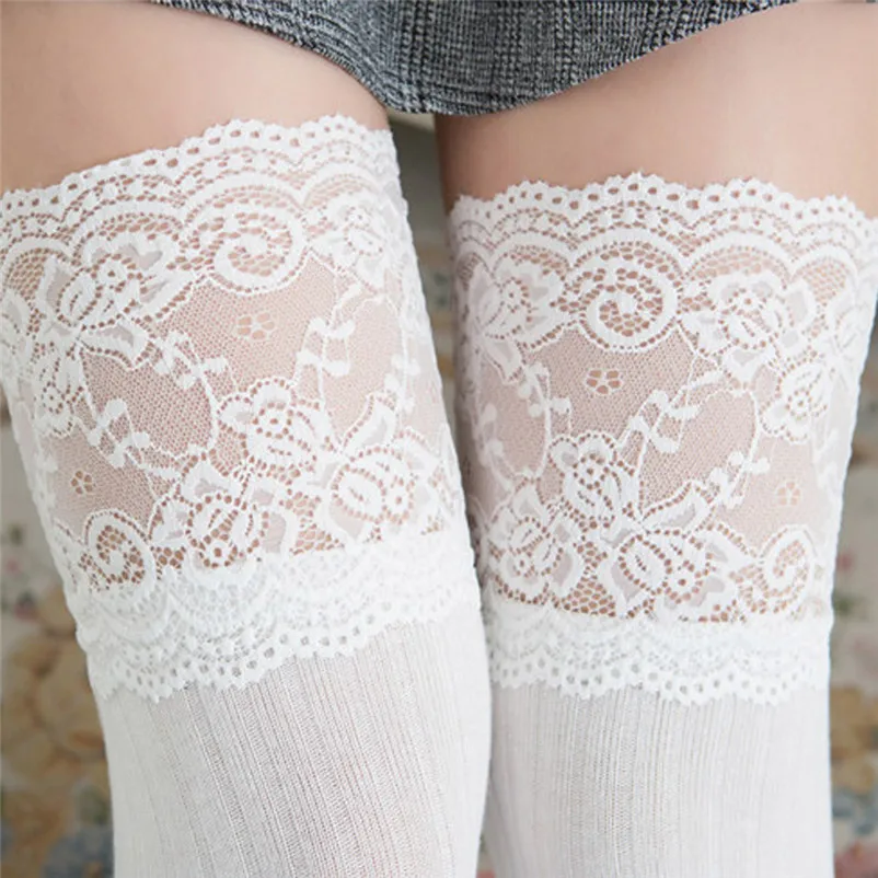 Women socks sexy Lace Trim Thigh High Over Socks Long Cotton Warm Stockings winter long socks high knee medias de mujer N07 (11)