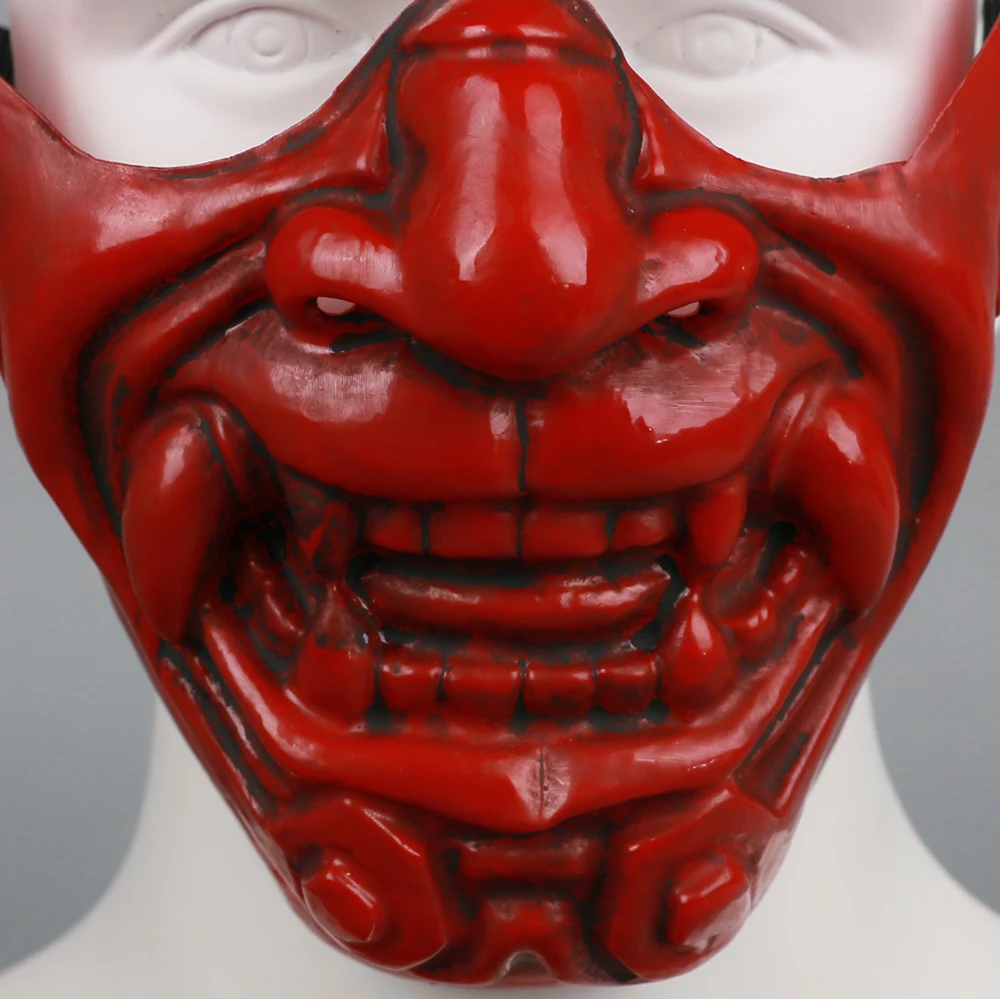 Half Cover Knight Warrior Samurai Mask Airsoft Mask Halloween Cosplay Costume Wall Mask Hannya Kabuki Evil Demon Onimaru Mask (4)