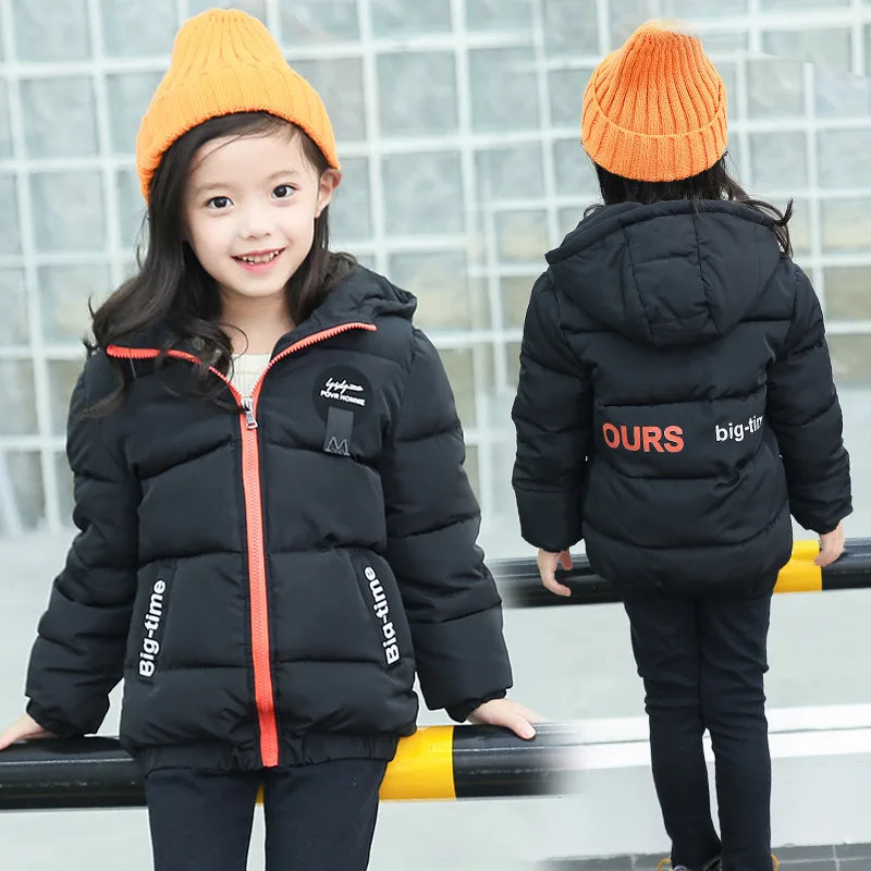 

2018 Winter Boys Parkas Jackets Girls Warm Coat Fashion Hooded Thicking Cotton-padded Jackets Outerwear 120-170 High Quality