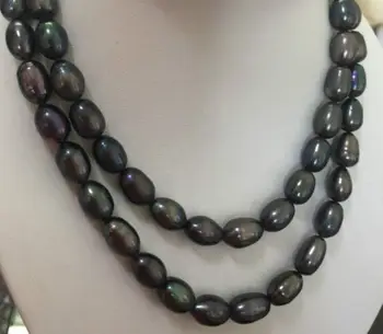 

08148 double strands 11-13mm baroque tahitian black green pearl necklace