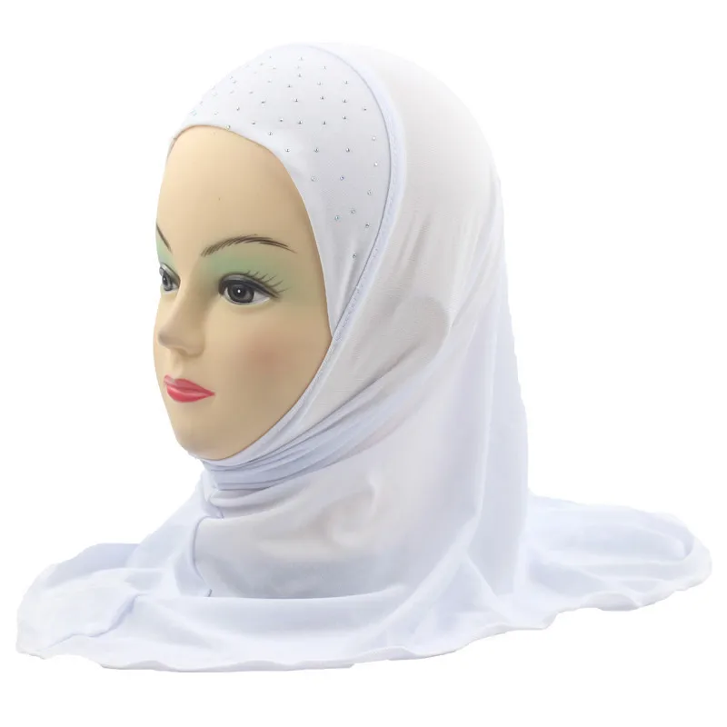 Мусульманский хиджаб для маленьких девочек, Исламские шали, красивые стильные мягкие и тянущиеся шали в простом стиле, около 45 см, для девочек от 3 до 8 лет - Цвет: White