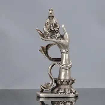 

Collectible Chinese Miao Silver Hand Carved Kwan-yin Statue Qianlong Mark