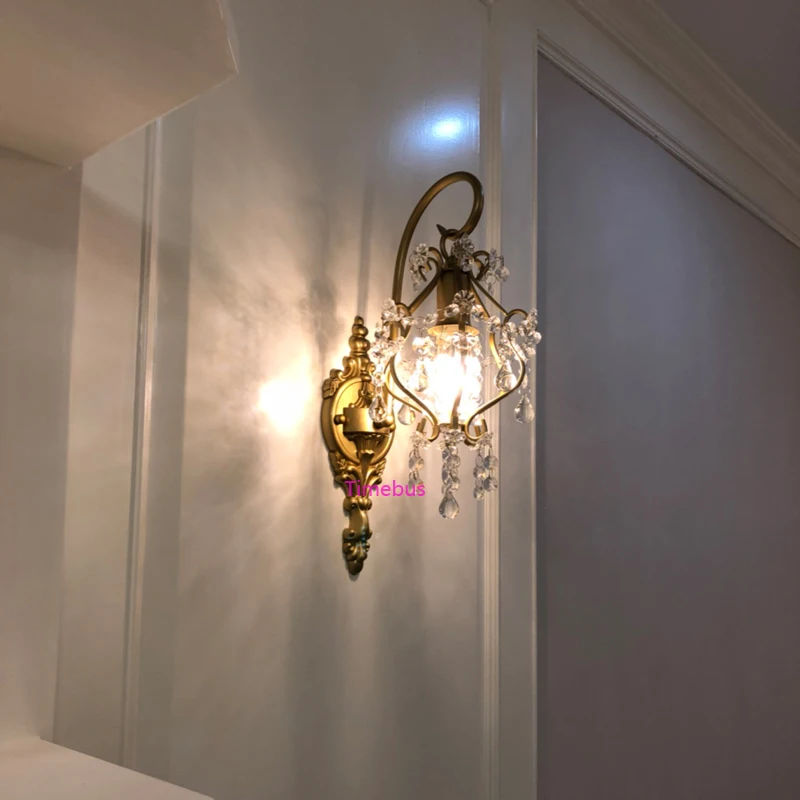 Американский кристалл настенный светильник просто зеркало фар прохода лампы Золотой Ночной свет Nordic Hotel Гостиная фон бра лампочки на зеркало крепление для картин светильники для ванной комнаты для интерьера дома