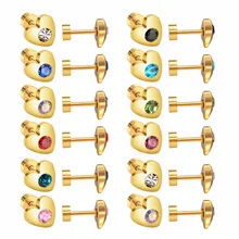 LUXUKISSKIDS, милые стильные серьги-гвоздики в форме сердца с разноцветными круглыми фианитами, вечерние серьги-гвоздики из нержавеющей стали, 12 пар