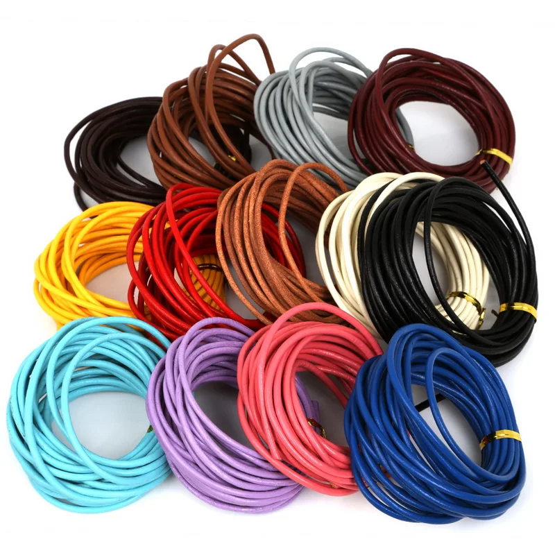 

High Quality 5m/lot Dia 3mm 100% Real Genuine Round Leather Cord Jewelry Cords for DIY Accessories Necklace Bracelet Material