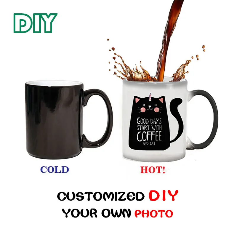 

LIQU DIY Photo Magic Color Changing Mug Personalized 11oz black Coffee Milk Tea mugs Surprised Gifts