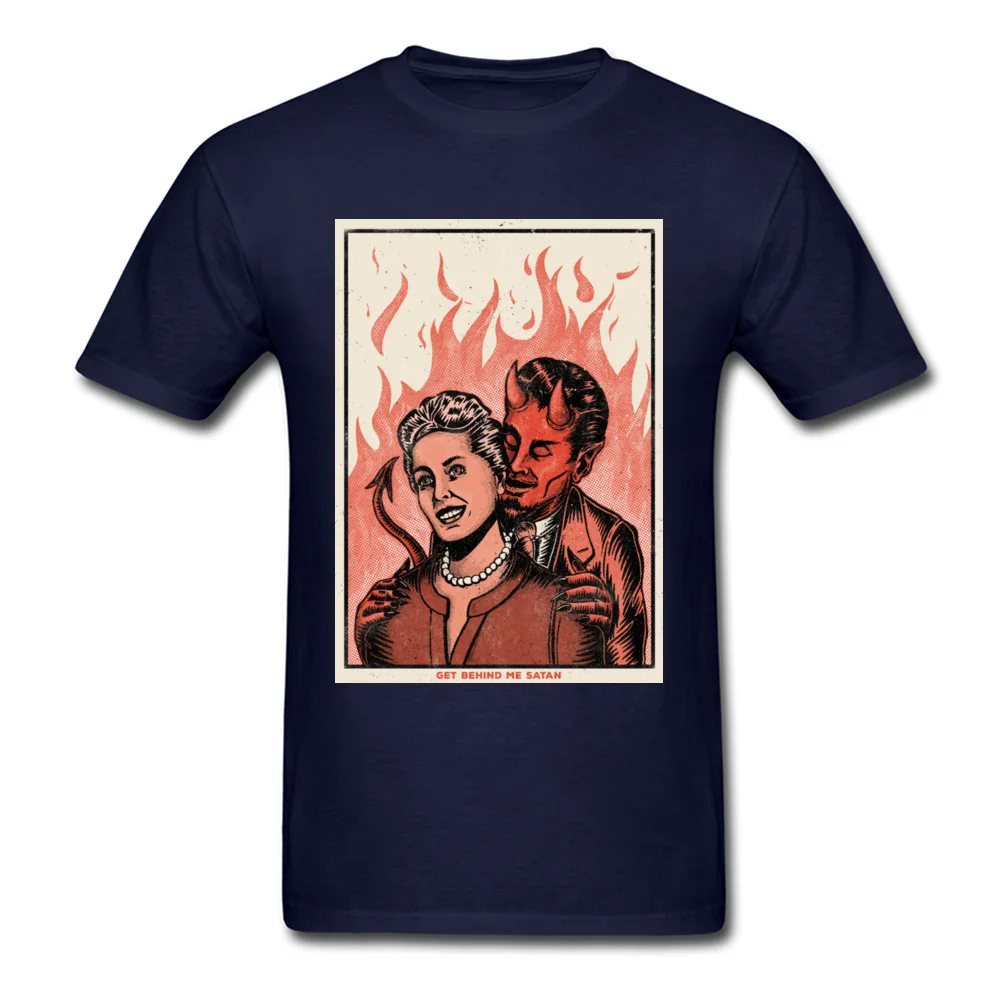 Get Behind Me Satan Top T-shirts Short Sleeve Cool Retro Men NEW YEAR DAY Tops & Tees Cool Tee Shirt O Neck 100% Cotton Get Behind Me Satan navy