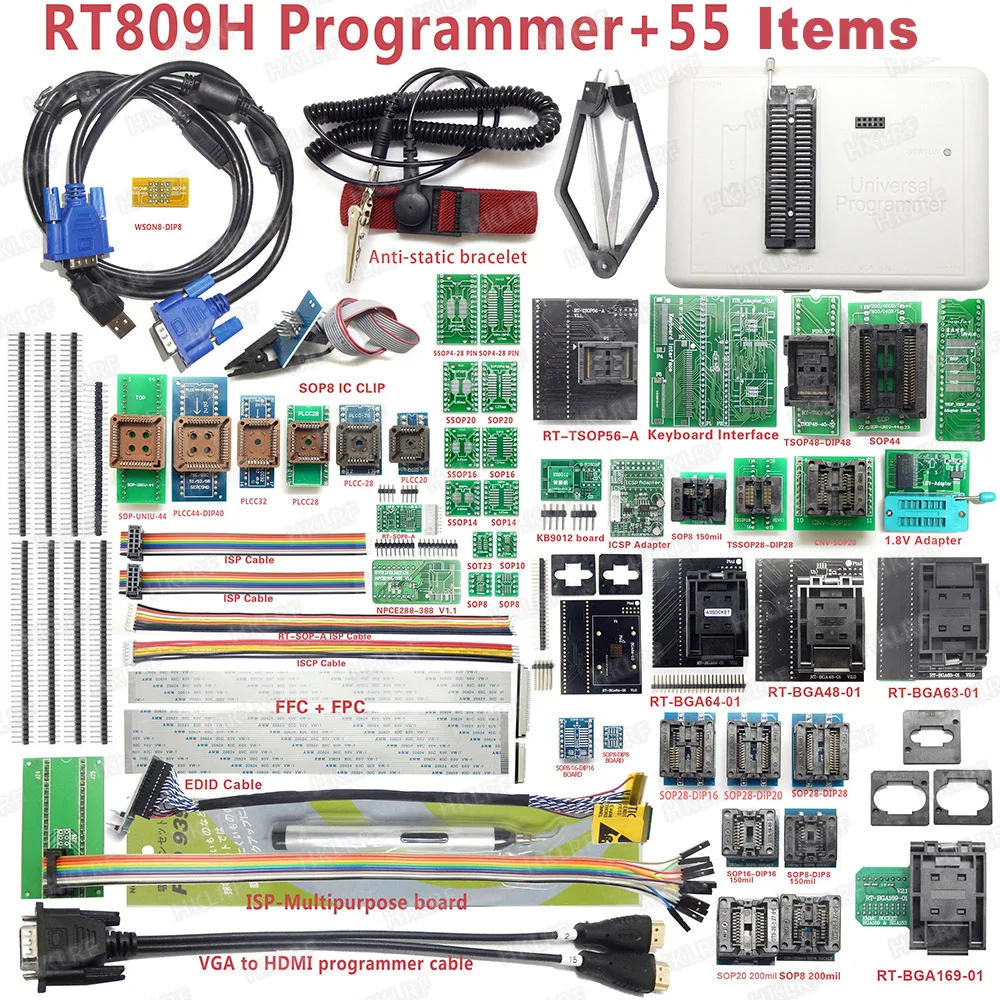 RT809H emmc-nand вспышка чрезвычайно быстрый Универсальный программатор+ 38 деталей+ кабель EDID с кабелями emmc-nand