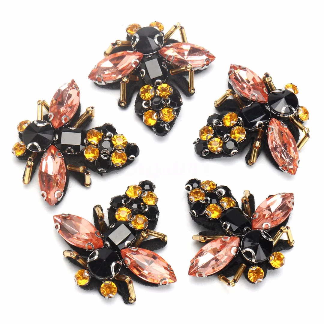 1pc Bee Sequins Rhinestones Beads Fabric DIY Appliques Patches Brooches Sew On