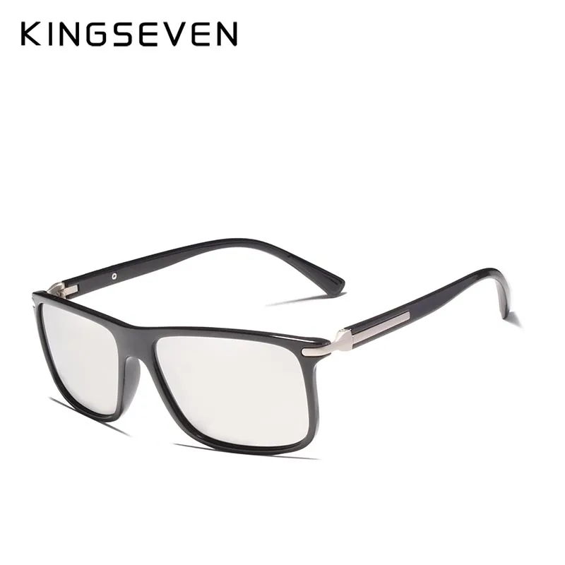 KINGSEVEN брендовые классические квадратные пластиковые поляризационные мужские солнцезащитные очки Oculos de sol мужские солнцезащитные очки водительские очки для рыбалки - Цвет линз: Silver