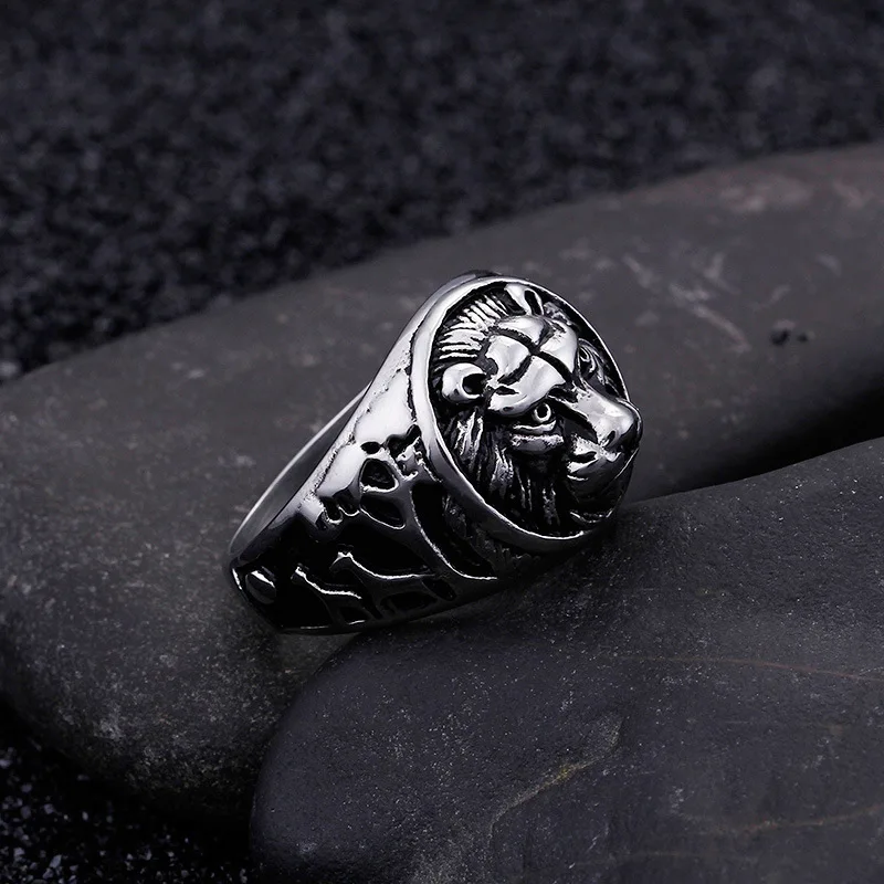 buy Domineering lion head of the king of beasts Titanium steel ring