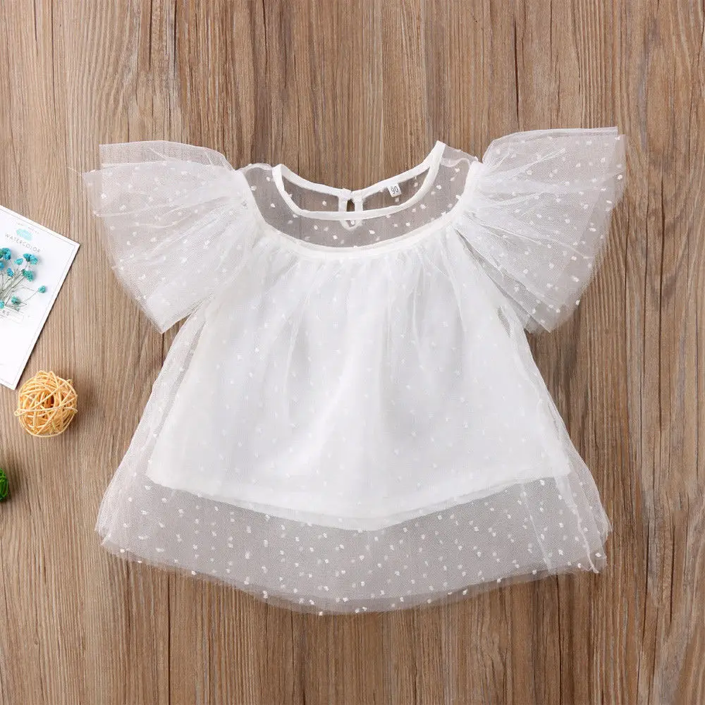 

Baby Girl Blouses Top Lovely Sleeveless White Shirt Toddler Baby Girl Lace Shirt 1-6T
