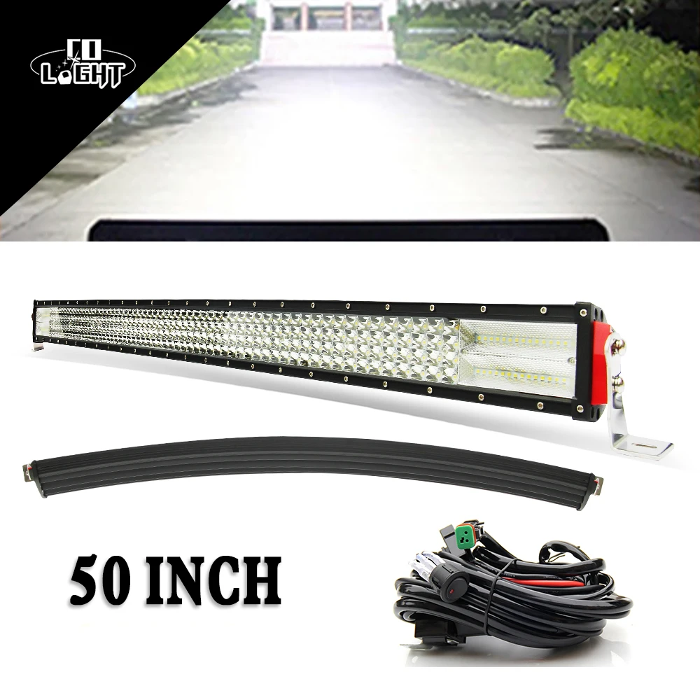 CO LIGHT 50 Curved Led Light Bar Combo 50 Inch Led Driving Beam 8D Lens for