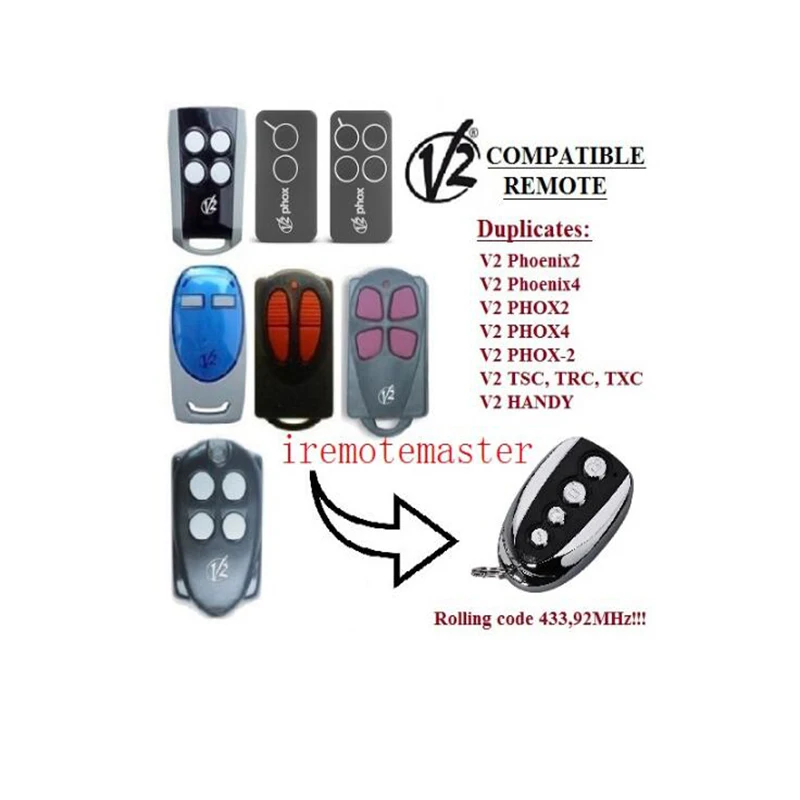 

FOR V2 TSC2, V2 TSC4,V2 TRC2, Remote control transmitter Replacement, clone rolling code 433.92mhz free shipping