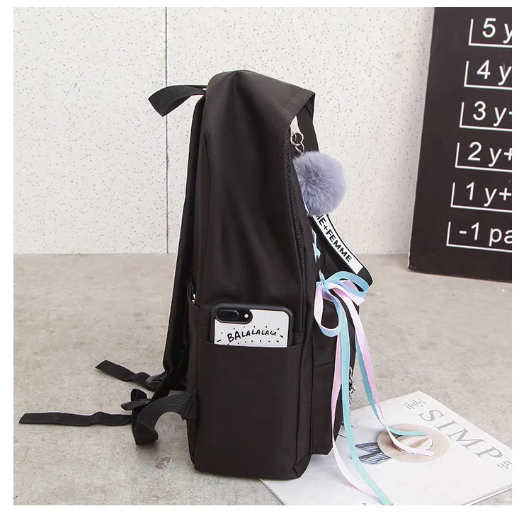 Women Backpack Korean Fashion Ribbon Bow 5pcs Cover Mother Bag Wild Large-capacity School Bag