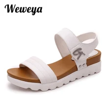 Weweya 2017 Summer Gladiator Sandals Women Aged Leather Flat Fashion Women Shoes Casual Occasions Comfortable The Female Sandals