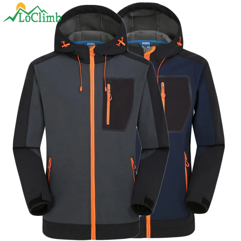 LoClimb Winter Waterproof Softshell Jacket Men Fishing Climbing Windproof Rain Coat Fleece Trekking Ski Hiking Jackets,AM039