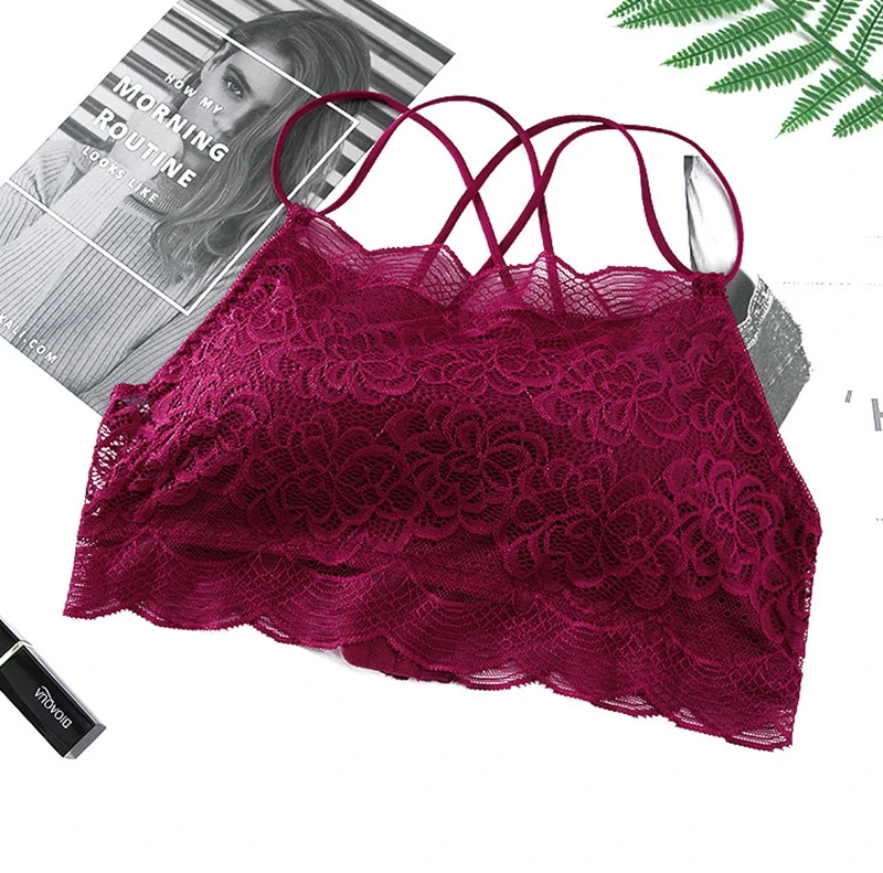 1PCS Sexy Tank Top Women Vest Lace Floral Harness Hollow Camisole Bra Blouses Crop Top Feminino Adjust Strap Tanktop (3)