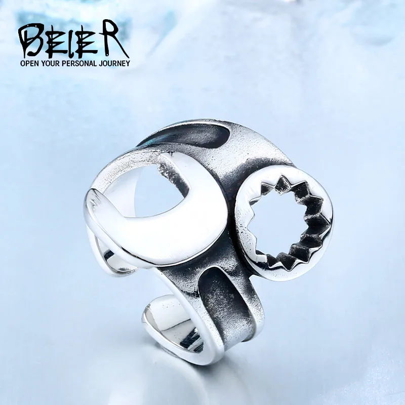 

BEIER drop shipping Stainless Steel Punk Biker Opening Motorcycle Jewelry Fashion Simple Ring unique jewelry for man BR8-400