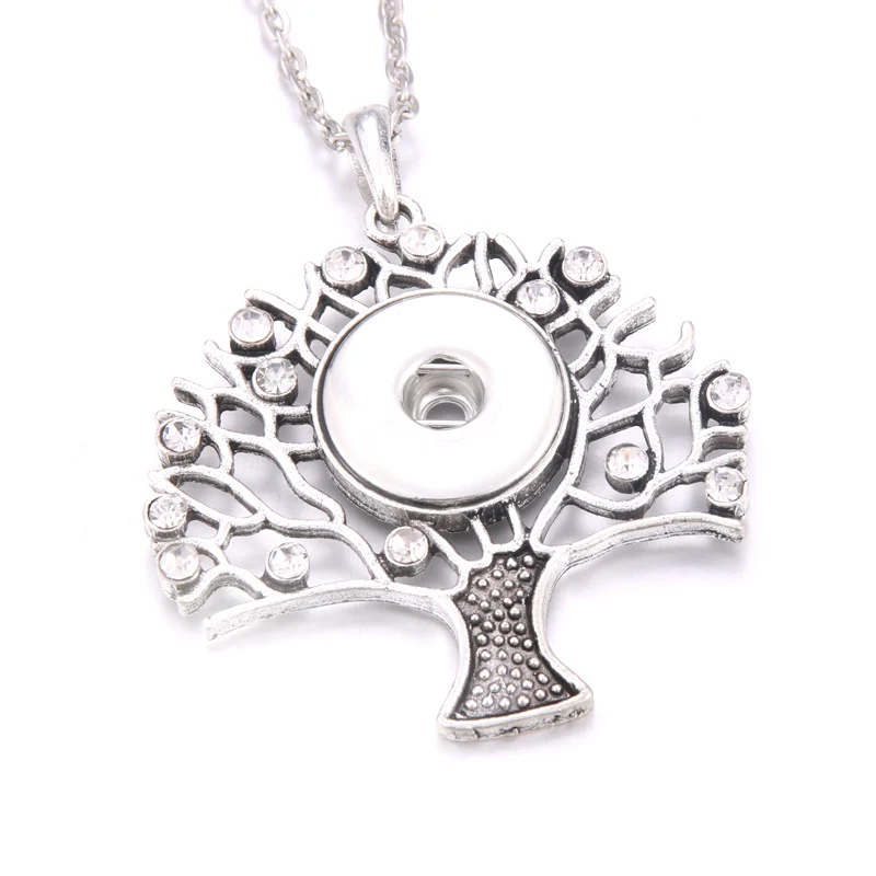 

New Snap Jewelry Silver Tree of Life Snap Buttons Necklaces Crystal rhinestone 18mm buttons Pendant Necklace fashion jewelry