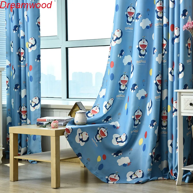 Dreamwood Doraemon/затемненные шторы с принтом для детской комнаты 100% полиэстер синие