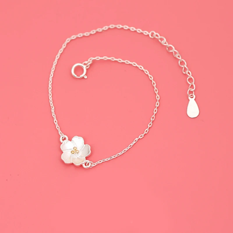 

Summer Brand Fashion 925 Sterling Silver Cheery Flower Bracelets For Women New Designer S925 Charms Bracelets Bijoux Wholesale