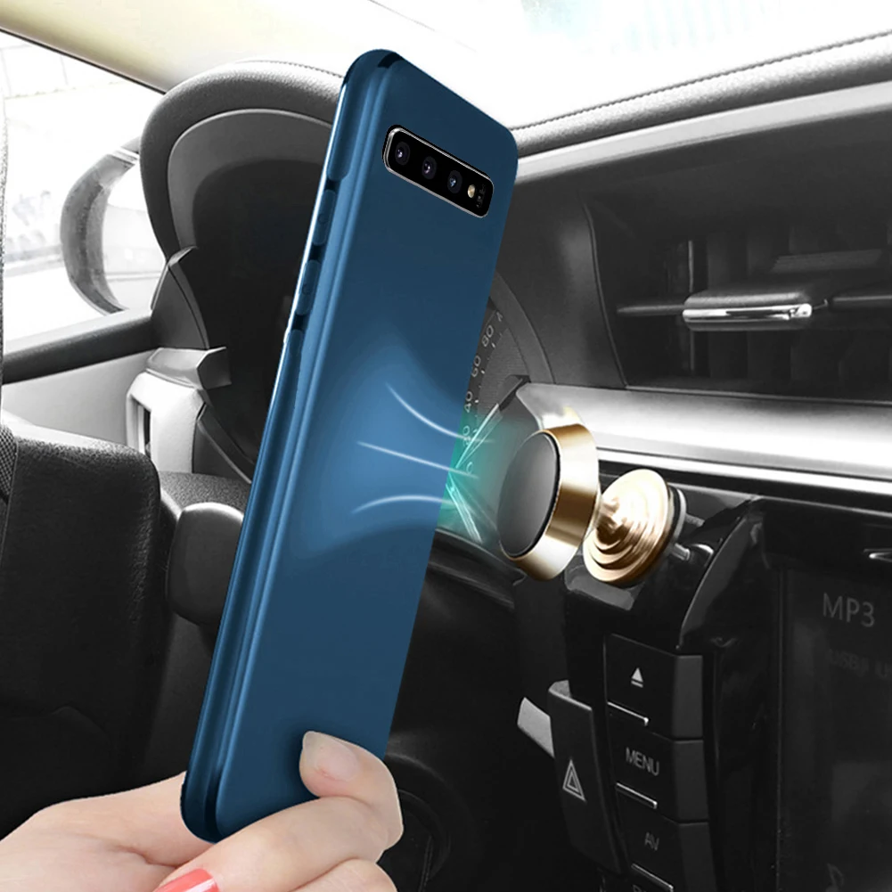 UBERAY магнитный автомобильный чехол для телефона samsung Galaxy S10 Plus S10e huawei P30 Mate20 Pro Встроенная Магнитная пластинка мягкий ТПУ противоударный - Цвет: Blue