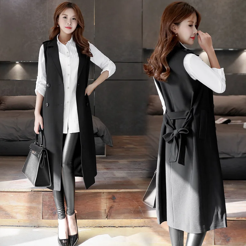 womens long black sleeveless vest