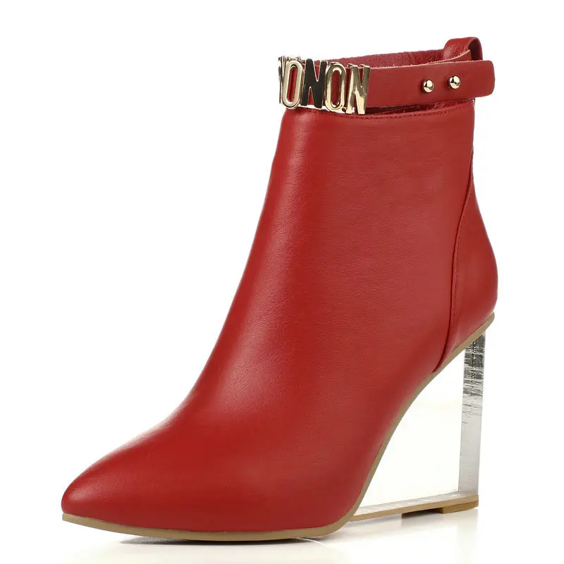 red wedge heel boots