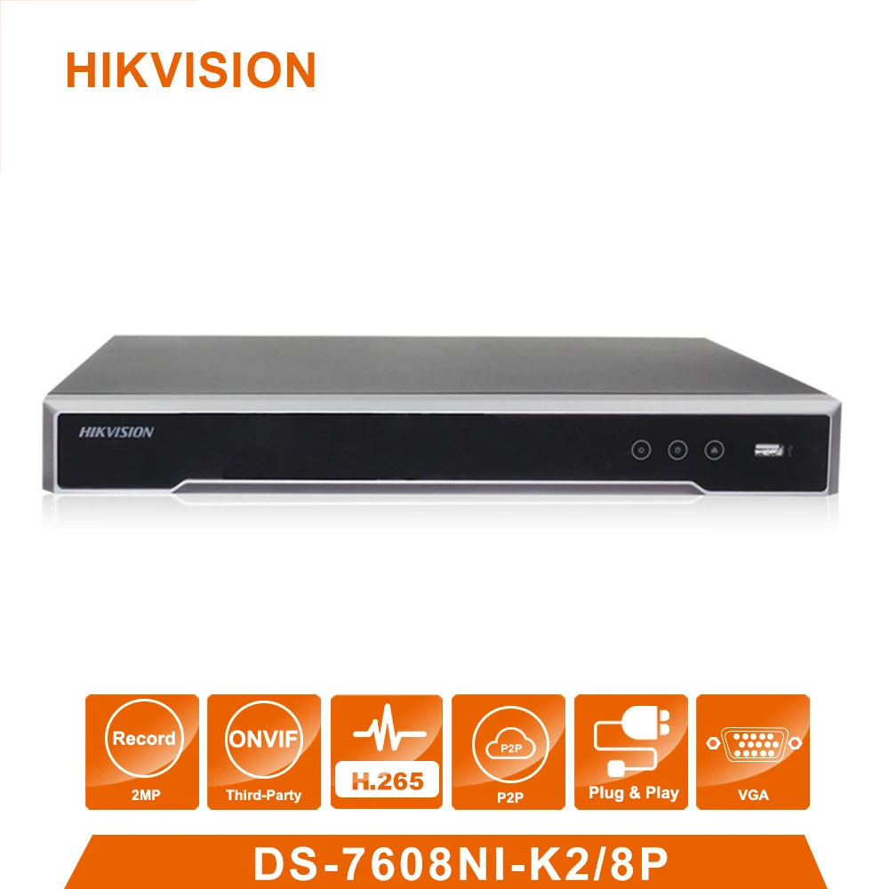 Original Hik Vision English Version DS 7608NI K2 8P 8 POE Ports 4K 8ch Cameras Plug