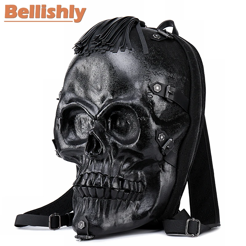 Bellishly Sac Мужской Черный Рок Mochilas женский 3D крутой Череп Рюкзак мужской скелет