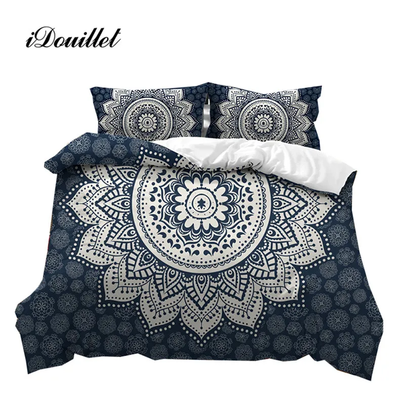 

iDouillet Boho Lotus Flowers Bedding Set Mandala Reversible Duvet Cover and Pillowcase US Twin Full Queen King Cal King Size