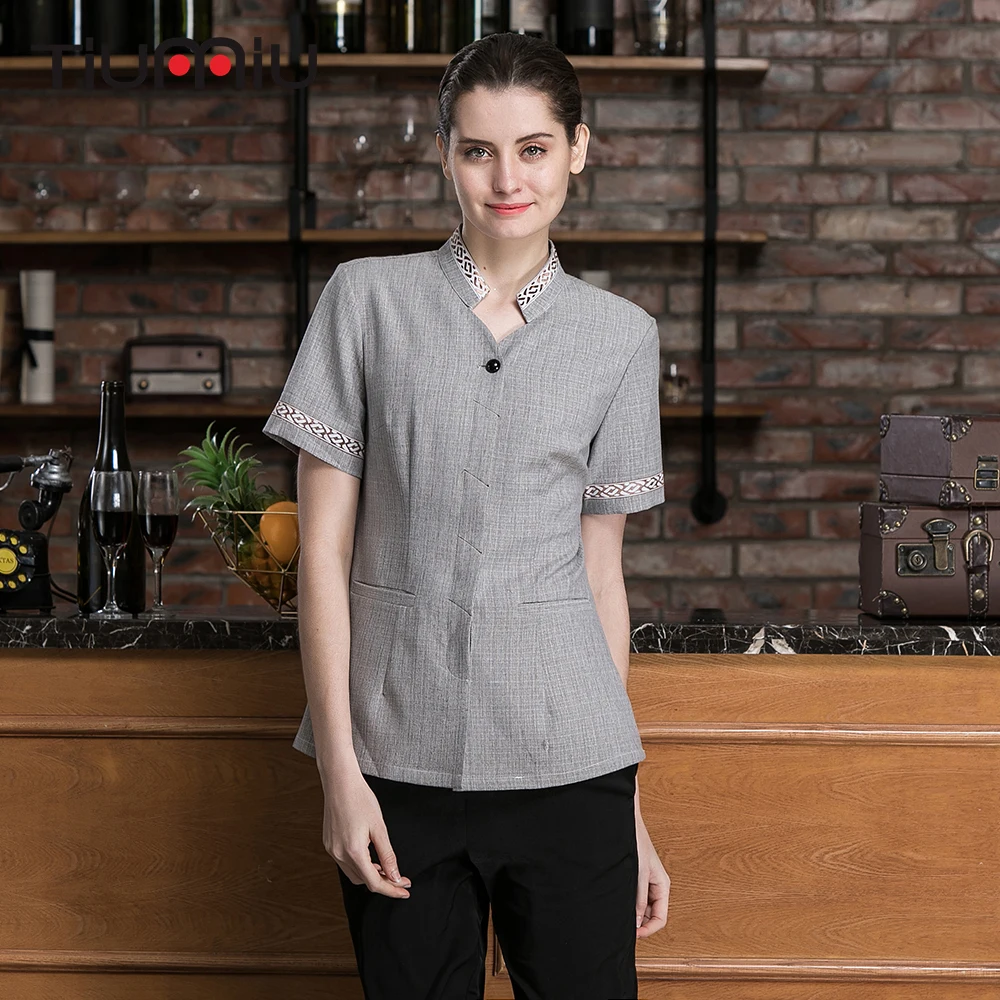 

Housekeeping Uniforms Hotel Cleaning Uniform Waitress Short Sleeve Workwear Maid Room Service Shirt Summer Work Jacket S-4XL