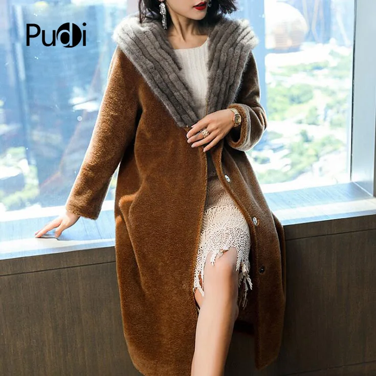 Veste Réel Véritable Laine Manteau Gilet De Pardessus Hiver Fourrure Chaud Col Pudi Dame Fille Loisirs Femmes Vison B181165 nqWxXwAcz0