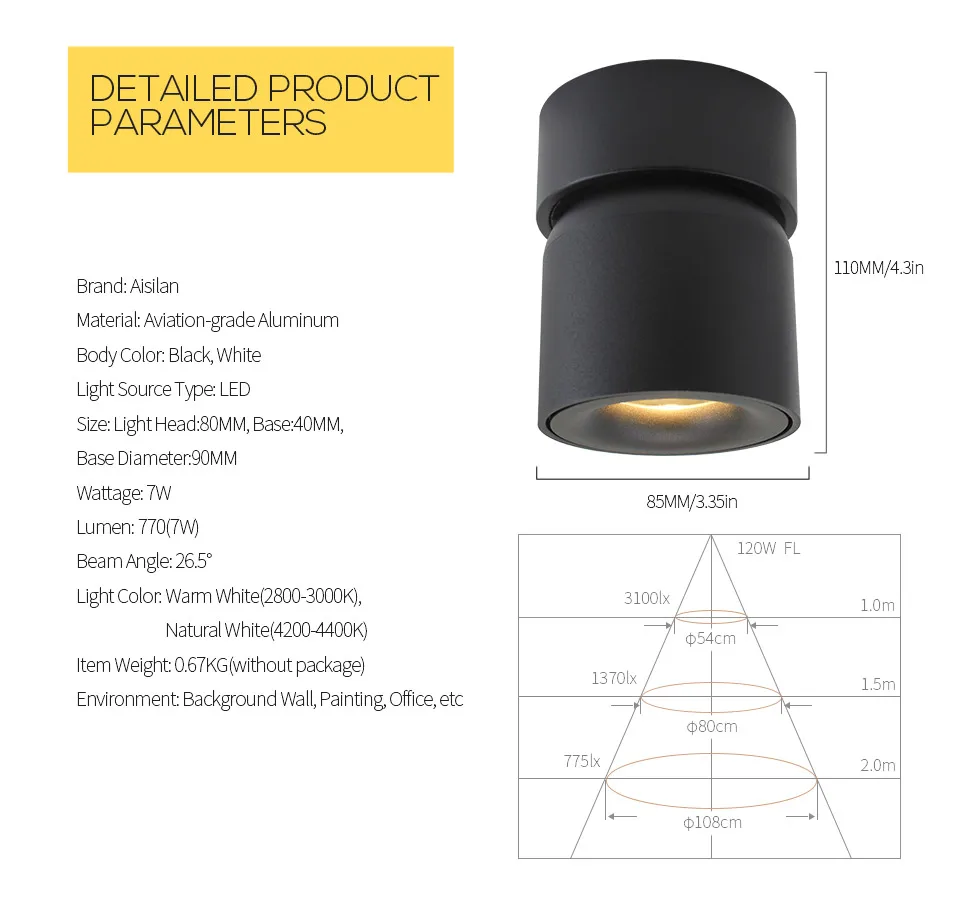 Light para Foyer Aisilan 90 Graus Nórdico Levou Superfície Montado Downlight Teto Ajustável Spot Interior Sala ac 90 260 v 6 sala de estar ac 90 260 v
