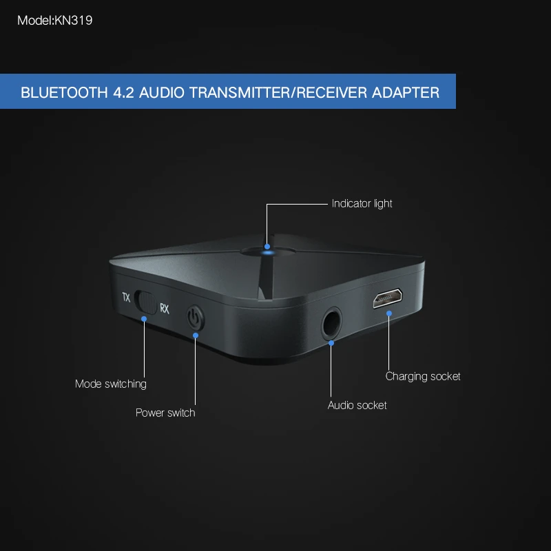 Hevaral Bluetooth адаптер 2 в 1 Bluetooth 4,2 приемник и передатчик 3,5 мм аудио Bluetooth Беспроводные адаптеры для ТВ MP3 KN319