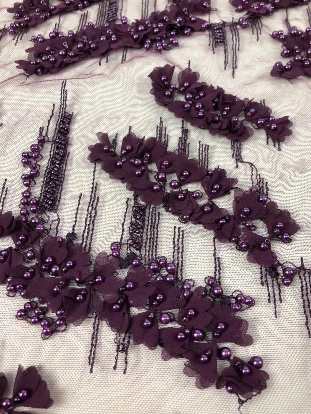 

2019 Best Quality Wholesale African Heavy French Tulle Lace Fabric Embroidery Mesh Handmade Beads Material For Wedding