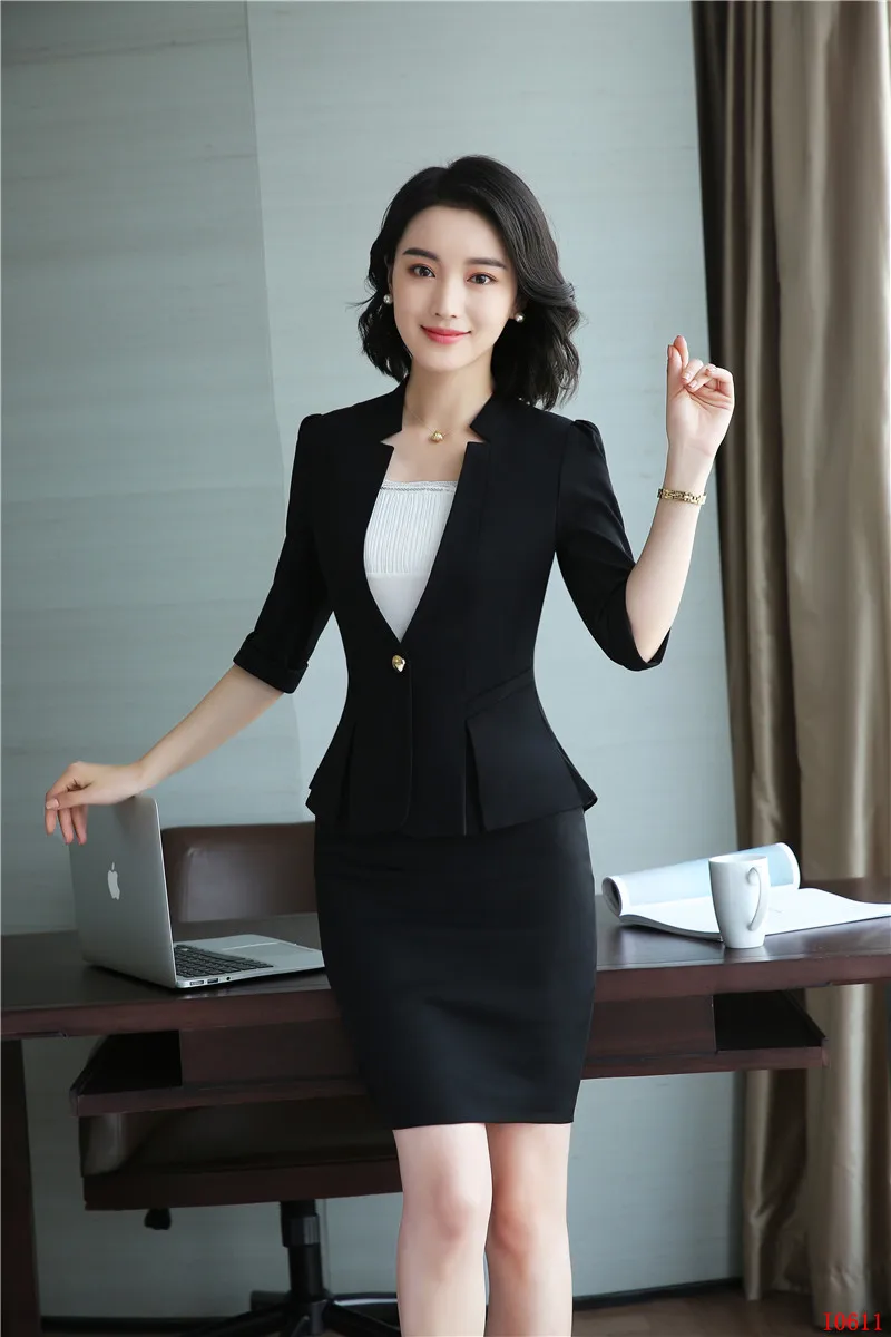 Женская официальный офисный стиль синий Блейзер женские куртки с коротким рукавом рабочая одежда женская Деловая одежда элегантная