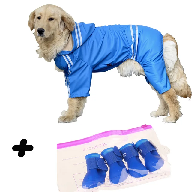 Raincoat for Dogs Out Door Walking Waterproof Coat for Large Dog Labrador with Cute Rain Shoes