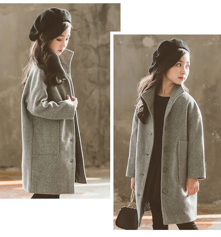 woolen long jackets for kids girls solid tench coat children outerwear tops clothing new 2018 autumn mother and daughter clothes (10)