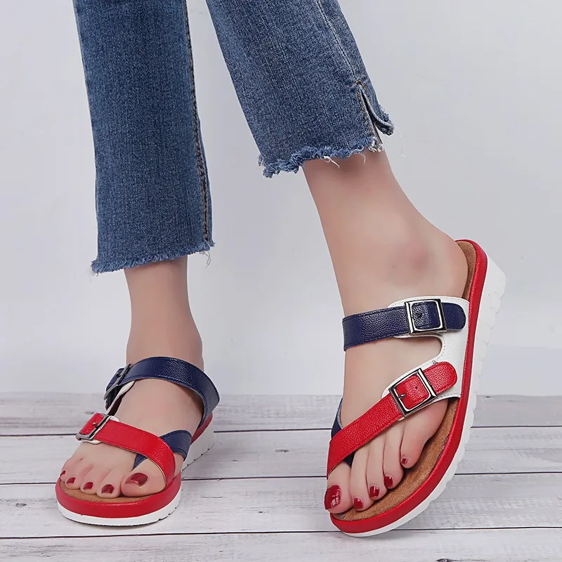 Fashion large size women's shoes summer trend flat sandals and slippers set toe lovers slippery metal buckle non-slip 2019