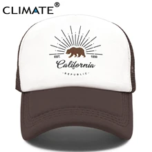 CLIMATE California Trucker, Кепка с изображением медведя, флага California, мужская, женская, хип-хоп, забавная Кепка, бейсбольная кепка, крутая, летняя, сетчатая Кепка